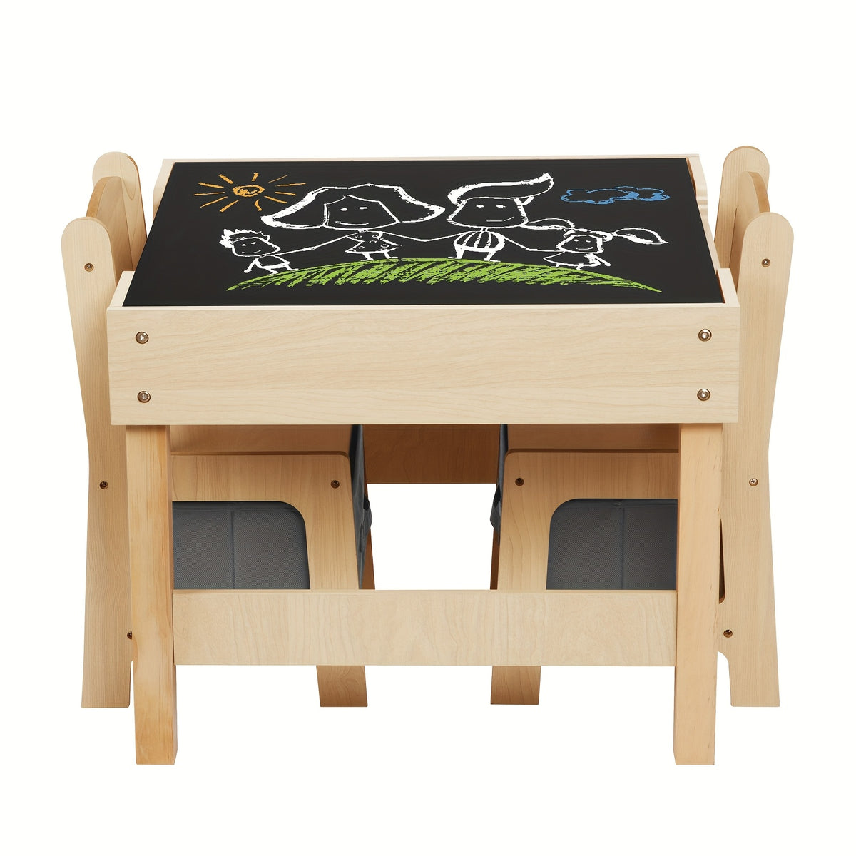 Kids Wood Table and Chair Set 3-in-1 – Double-Sided Desktop, Built-In Toy Storage, Ideal for Nursery Playroom Daycare, New Version & Multifunctional Aesthetic Style