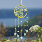 Bohemian Crystal Wall Hanging Decoration – Handmade Stone Beads, Colorful Gemstones, Heart & Circular Crystal Pendant Wind Chime – Boho Wall Decor Gift for Christmas, Mother’s Day & Thanksgiving