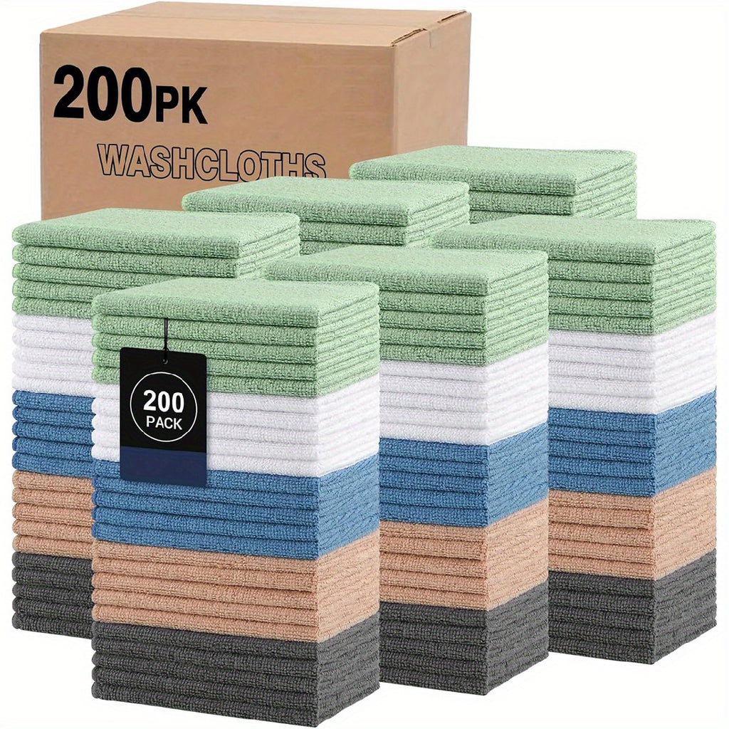 Bulk Microfiber Towels 100 or 200 Pack – Super Absorbent & Soft, 9.8×9.8 Inch – Multi-Purpose Washcloths for Bathroom, Hotel, Spa & Gym, Pure or Stripe, Random Color
