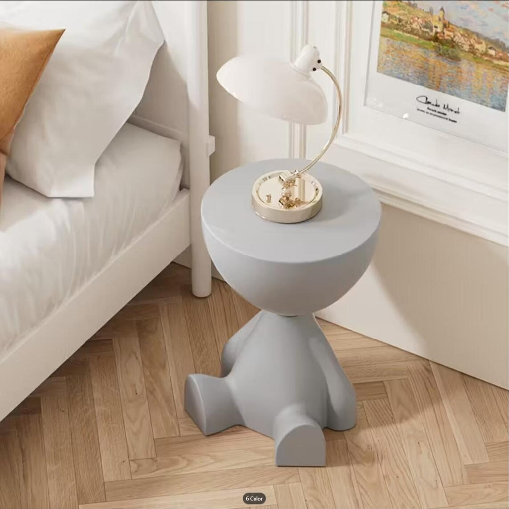 Bear Shaped Side Table Plastic Nightstand Cute Lamp Stand Coffee Cup Holder Compact Bedroom Living Room Decor Black Grey Coffee Green Pink