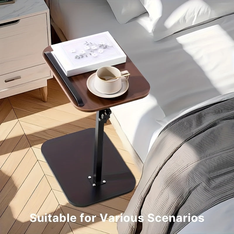 C-Shaped Sofa Side Table with 360° Rotating Top & Adjustable Height – Slide-Under End Table for Living Room Bedroom Small Spaces, Couch Snack Laptop Tray, Black