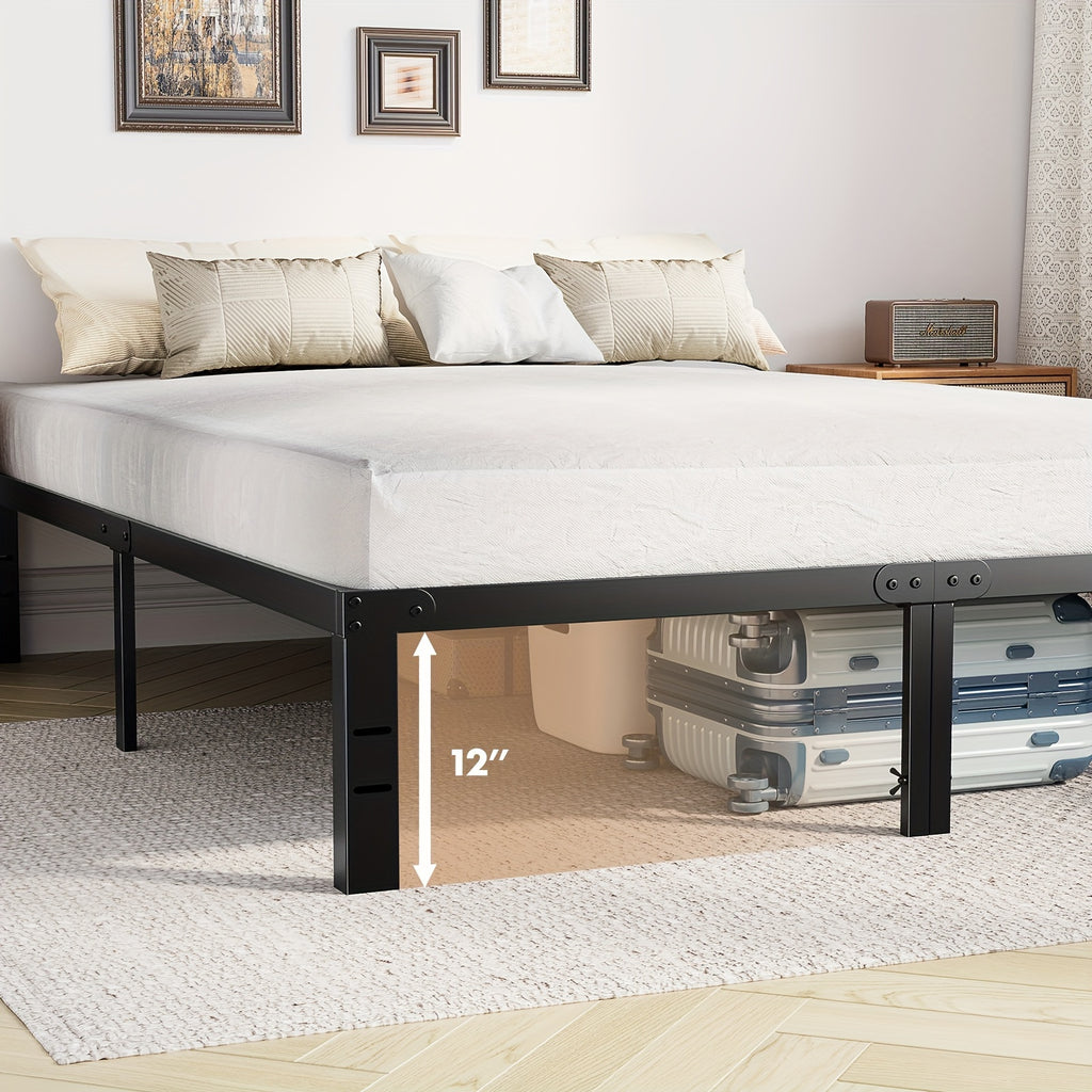 Metal Platform Bed Frame with Steel Slat Support | No Box Spring Needed | Under-Bed Storage | Easy Assembly | Noise-Free | Black | Twin Full Queen King