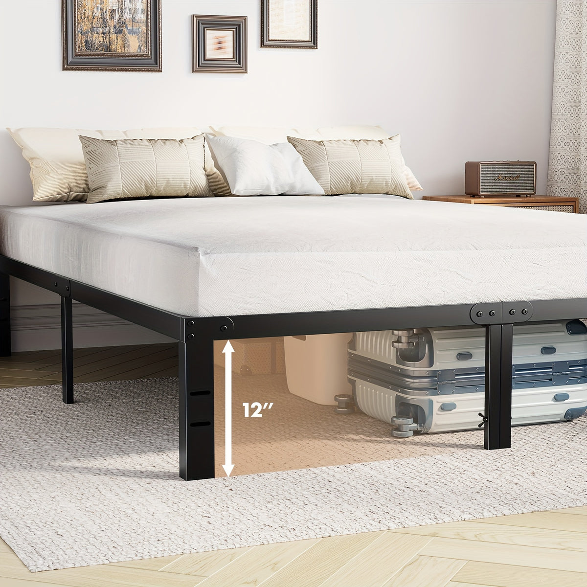 Metal Platform Bed Frame with Steel Slat Support | No Box Spring Needed | Under-Bed Storage | Easy Assembly | Noise-Free | Black | Twin Full Queen King