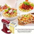 3-in-1 Stainless Steel Pasta Maker Attachment for Stand Mixers – Homemade Spaghetti, Fettuccine & Noodle Making Kit