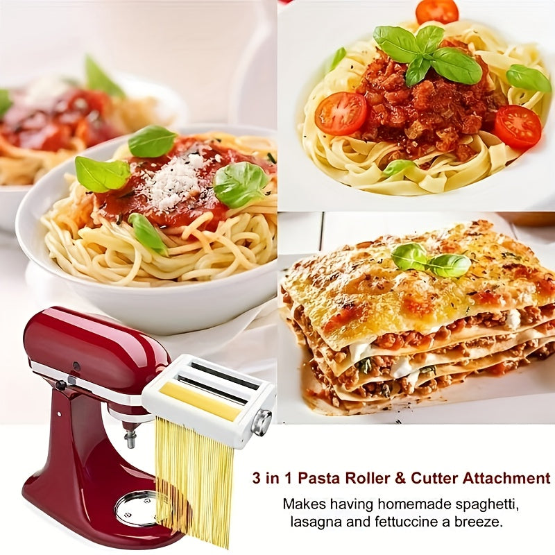 3-in-1 Stainless Steel Pasta Maker Attachment for Stand Mixers – Homemade Spaghetti, Fettuccine & Noodle Making Kit