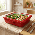 Reusable Food Storage Tray Set 4PCS 2-in-1 Plastic Serving Tray with Foil Trays – Holiday Party Containers for Christmas, Thanksgiving, BBQ & Outdoor Gatherings, White, Red & Black