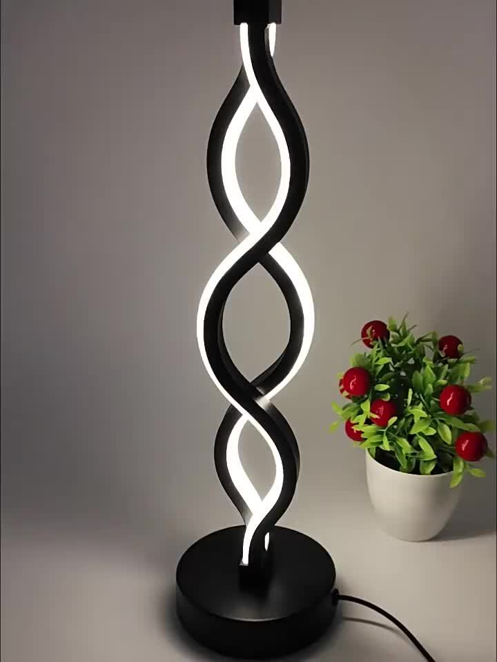 Spiral LED Table Lamp Dimmable 3-Color Modern Minimalist Bedside Lamp - Creative Wave Design Desk Lamp with Metal Base & USB Charging, Small Night Lamp for Bedroom, Living Room, Office & Study