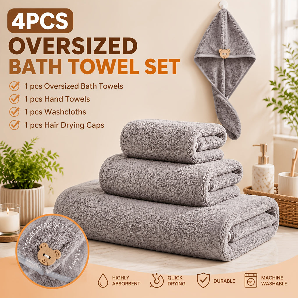 Microfiber Bath Towel Set 4 or 8 Piece – Extra Large 71×35” Ultra-Soft Quick Dry – Includes Bath Towel, Hand Towels, Washcloths & Hair Drying Cap for Bathroom, Hotel & Gym