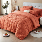 Luxury Pleated Comforter Set 5/7 Pcs – Soft Plush Fiber Fill, Quilted Comforter, Fitted Sheet, Flat Sheet, Pillowcases & Shams, Twin Full Queen King Year-Round Bedding