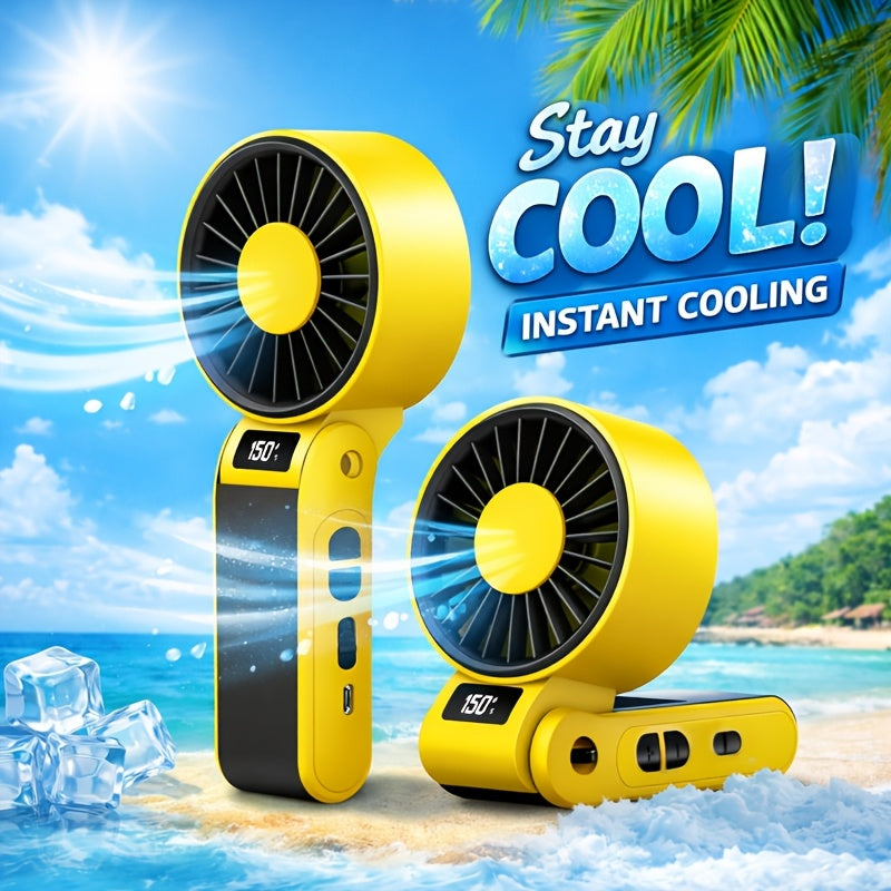 Portable Handheld Neck Fan USB-C Rechargeable 150-Speed Stepless Adjustable Foldable LED Display for Outdoor Travel Work Road Trips Hands-Free Wearable