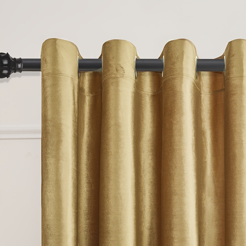 Velvet Grommet Curtains 4 Panels – Room Darkening Thermal Flannel Drapes for Living Room & Bedroom, Luxury Soft Window Panels, 52"W Multiple Lengths, Golden Hot Pink Champagne Taupe