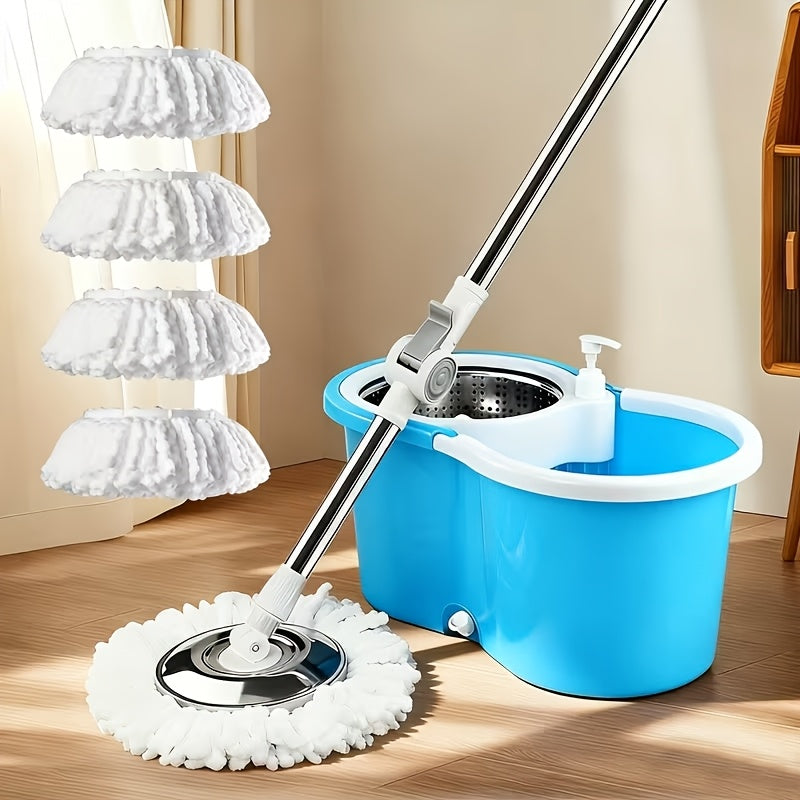 Spin Mop and Bucket Set with Wringer, 360° Dual-Drive Wringing System, 3 Microfiber Mop Heads for Hardwood Tile Marble Laminate Floor Cleaning