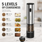 Electric Salt and Pepper Grinder Rechargeable USB – Adjustable Coarseness Automatic Pepper Mill, Stainless Steel with Lithium Battery for Home Kitchen, BBQ & Dining Table, 1pc or 2pcs Set