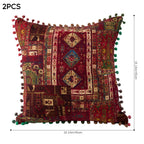 2-Pack Turkish Moroccan Throw Pillows with Inserts Reversible Floral Boho Decorative Pillow 18x18 Inch Polyester Square Cushion Zip Cover for Sofa Couch Bedroom Living Room 7 Colors