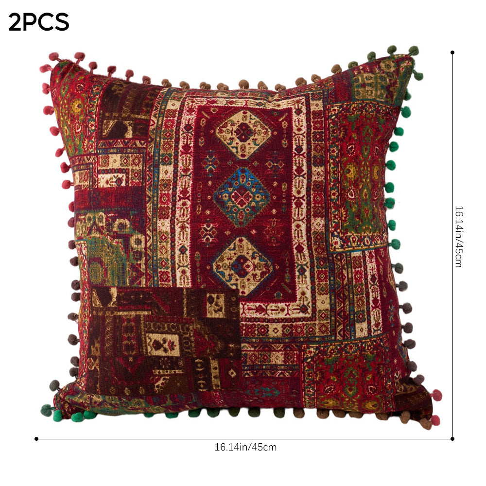 2-Pack Turkish Moroccan Throw Pillows with Inserts Reversible Floral Boho Decorative Pillow 18x18 Inch Polyester Square Cushion Zip Cover for Sofa Couch Bedroom Living Room 7 Colors