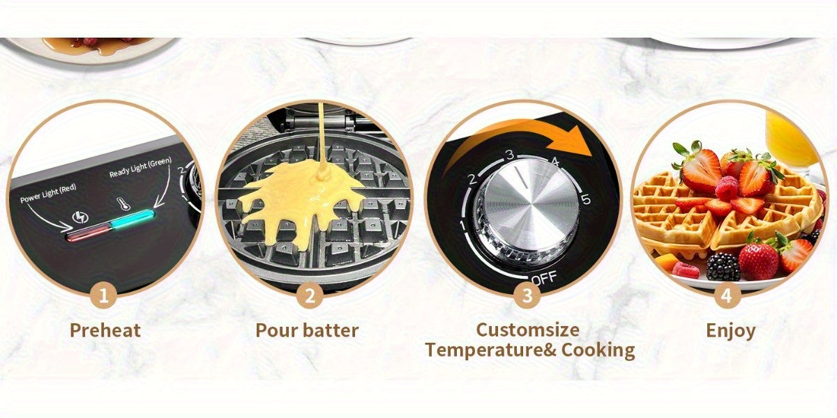 Double Belgian Waffle Maker 6-Inch 1400W – Stainless Steel with Nonstick Plates, Adjustable Temperature & Cool-Touch Handles