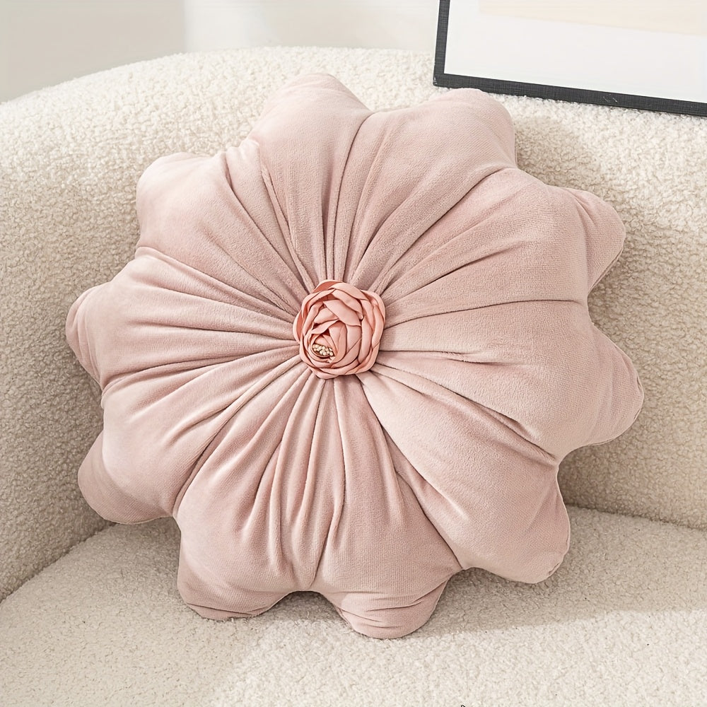 Velvet Flower-Shaped Throw Pillow with Pillow Core - Elegant Round Cushion for Sofa Bed and Living Room Decor Christmas Home Decoration Gift