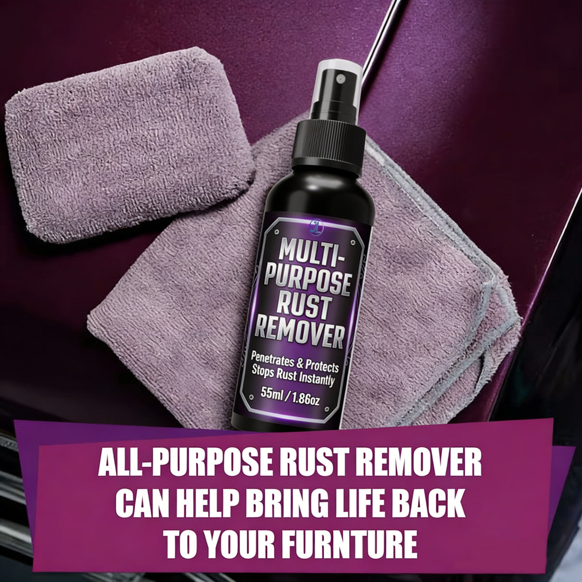 Metal Rust Remover Spray Kit – Dissolves Rust & Oxidation, Polishes & Protects Chrome & Stainless Steel, Includes Glove & Sponge