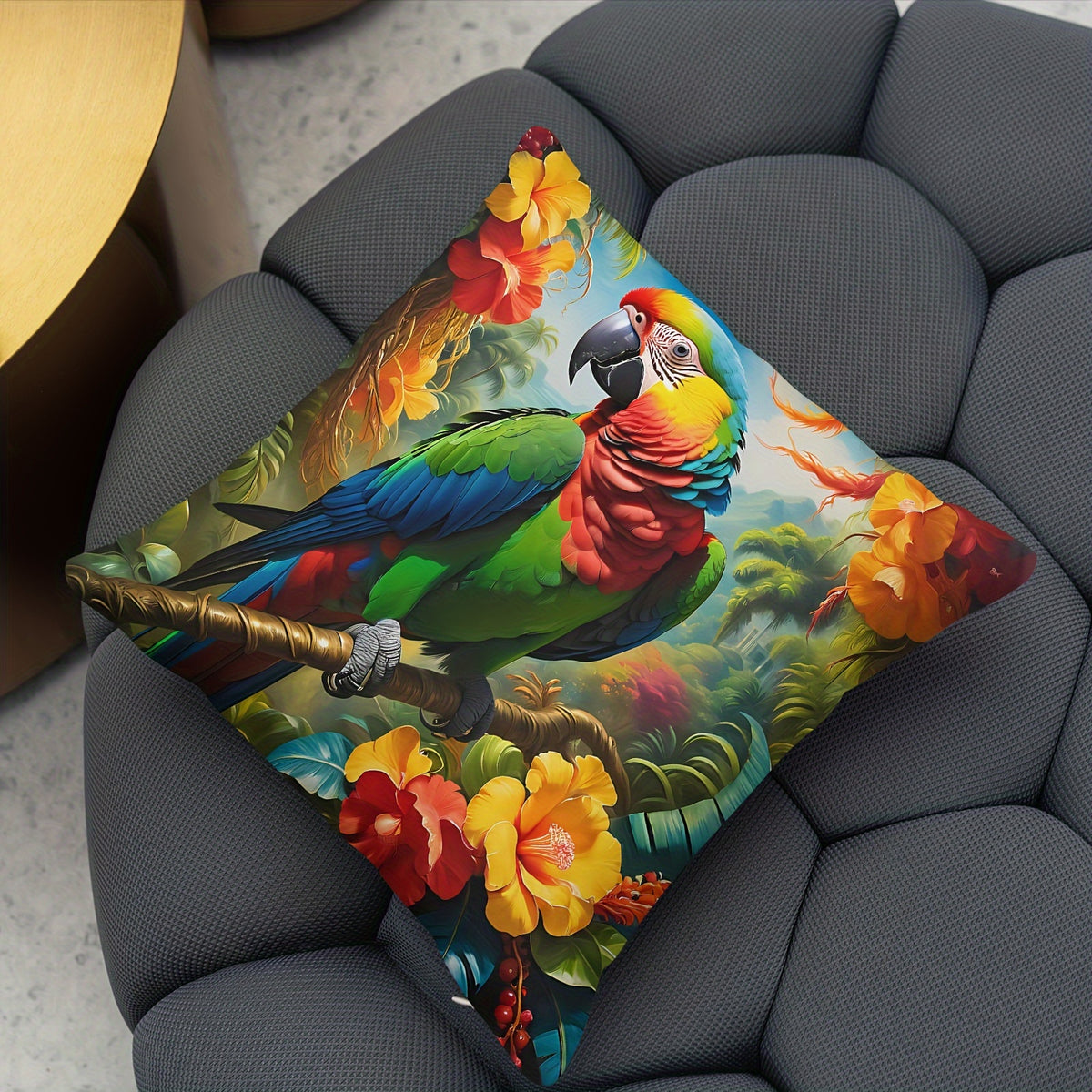 Tropical Parrot Floral Throw Pillow Covers 4 Pack 18x18 Inch Vibrant Botanical Print Zipper Soft Polyester Machine Washable for Bedroom Living Room Office