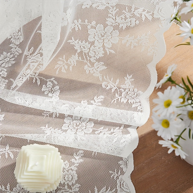 Boho Floral Lace Curtain Panels Set of 2 – Semi-Sheer Light Filtering, Rod Pocket, Pastoral Vintage Style for Bedroom Living Room Kitchen, 6 Sizes 4 Colors