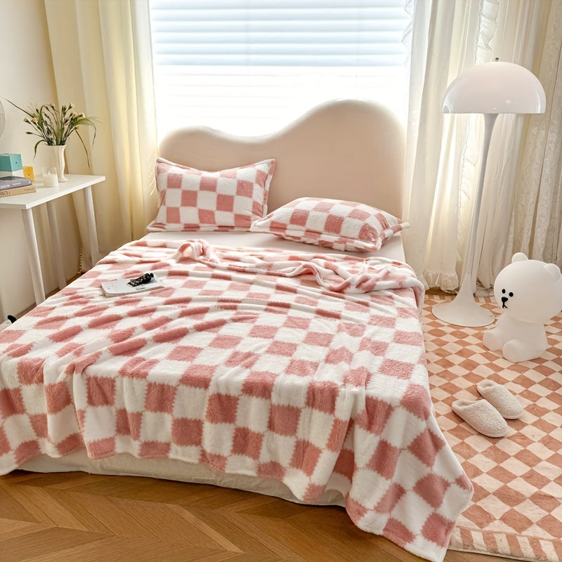 Double-Sided Velvet Plaid Blanket Super Soft Machine Washable for Home Bedroom Sofa Travel Panda Print Black White Blue Green Yellow Pink Coffee 4 Sizes