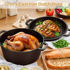 Cast Iron Dutch Oven Set 2-in-1 5.1QT Dutch Oven and 1.9QT Skillet Lid with Accessories Induction Oven Campfire Safe Holiday Cooking Kit for Soups Stews Baking Frying Camping BBQ