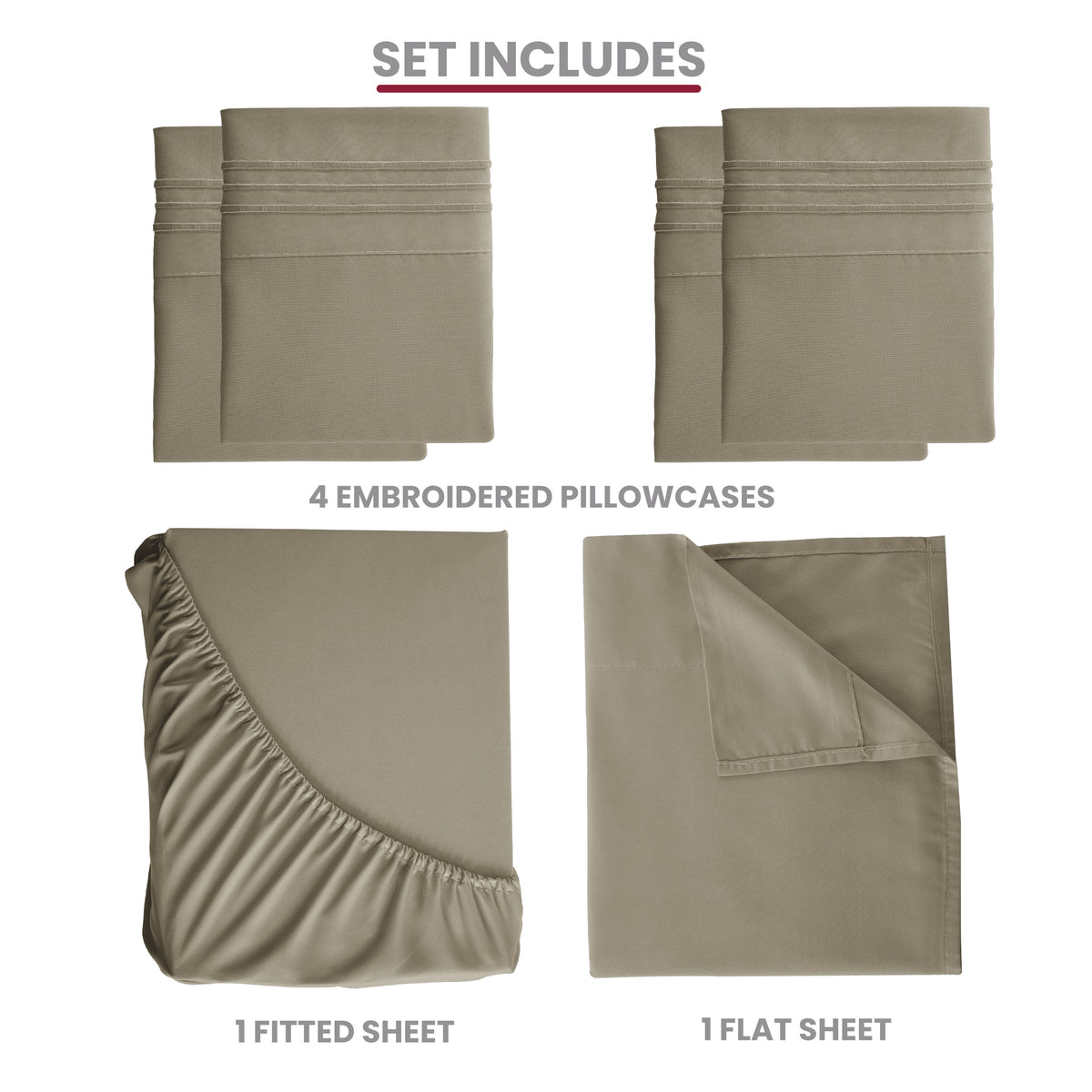 Brushed Microfiber Bed Sheet Set 6 Piece with Embroidered Pillowcases - Hotel Luxury Deep Pocket 16 Inch, Soft Breathable All Season, 24 Colors, Twin Twin XL Full Queen King Cal King