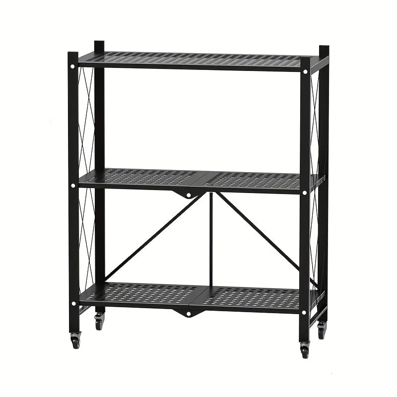 3-5 Tier Rolling Storage Rack with Wheels – Foldable Metal Shelving Unit for Home, Office & Kitchen Organization