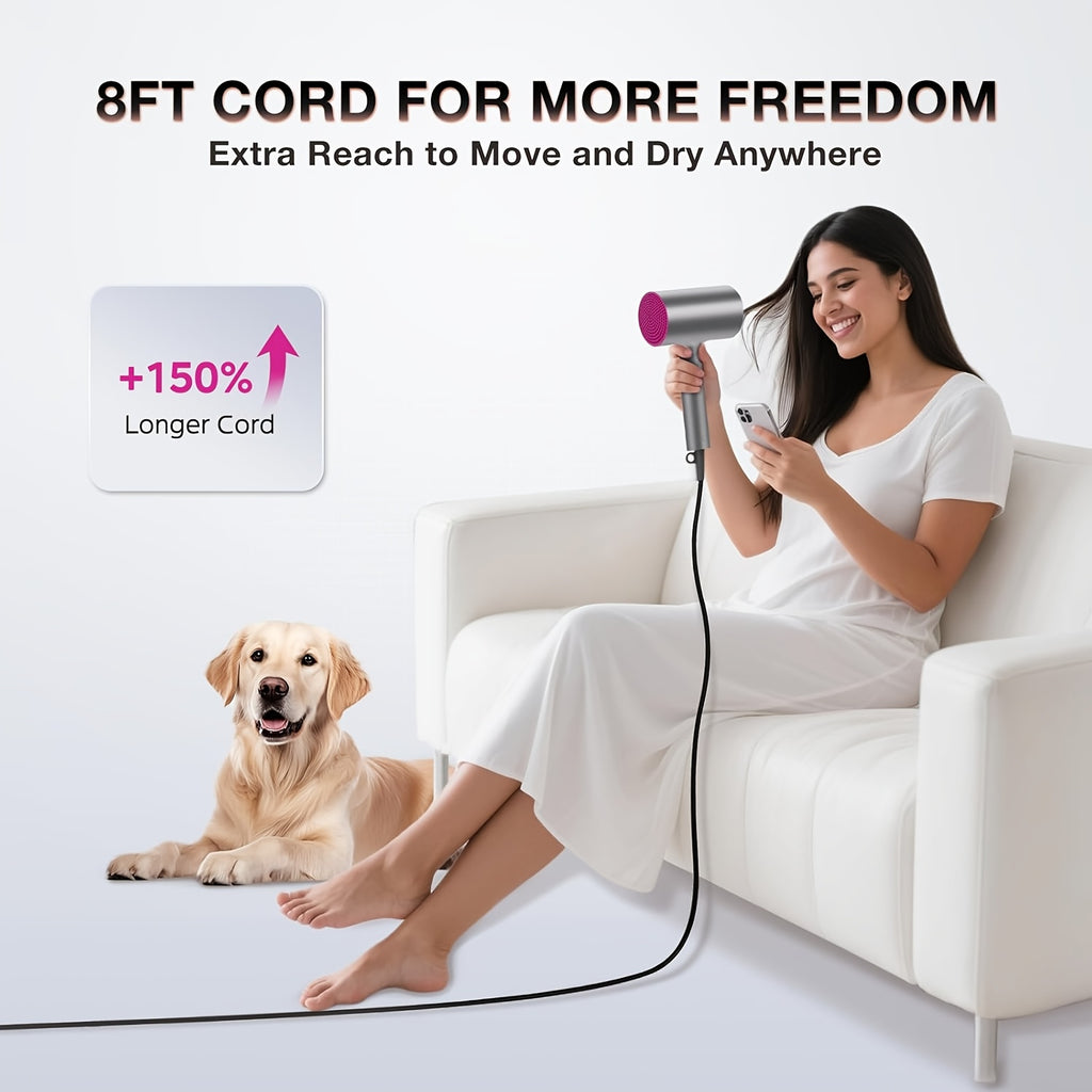 1875W Ionic Hair Dryer with Diffuser for Curly Hair – Quick-Drying Professional Blow Dryer, Foldable Lightweight Travel Hair Dryer for Women & Men, Leakage-Protected US Plug, Pink