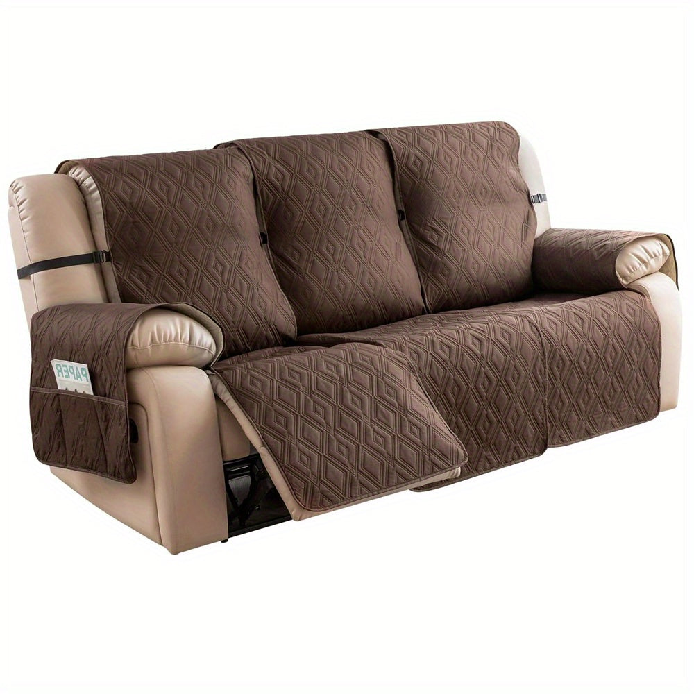 Recliner Sofa Cover Set 3-Piece Non-Slip Couch Covers for 3-Cushion Reclining Couch – Washable Furniture Protector with Elastic Straps for Pets & Dogs, Knit Fabric Slipcover for Living Room