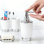 7-Piece Luxury Bathroom Accessory Set Modern Style Trash Can Toilet Brush Soap Dispenser Dish Toothbrush Holder Mouthwash Cup