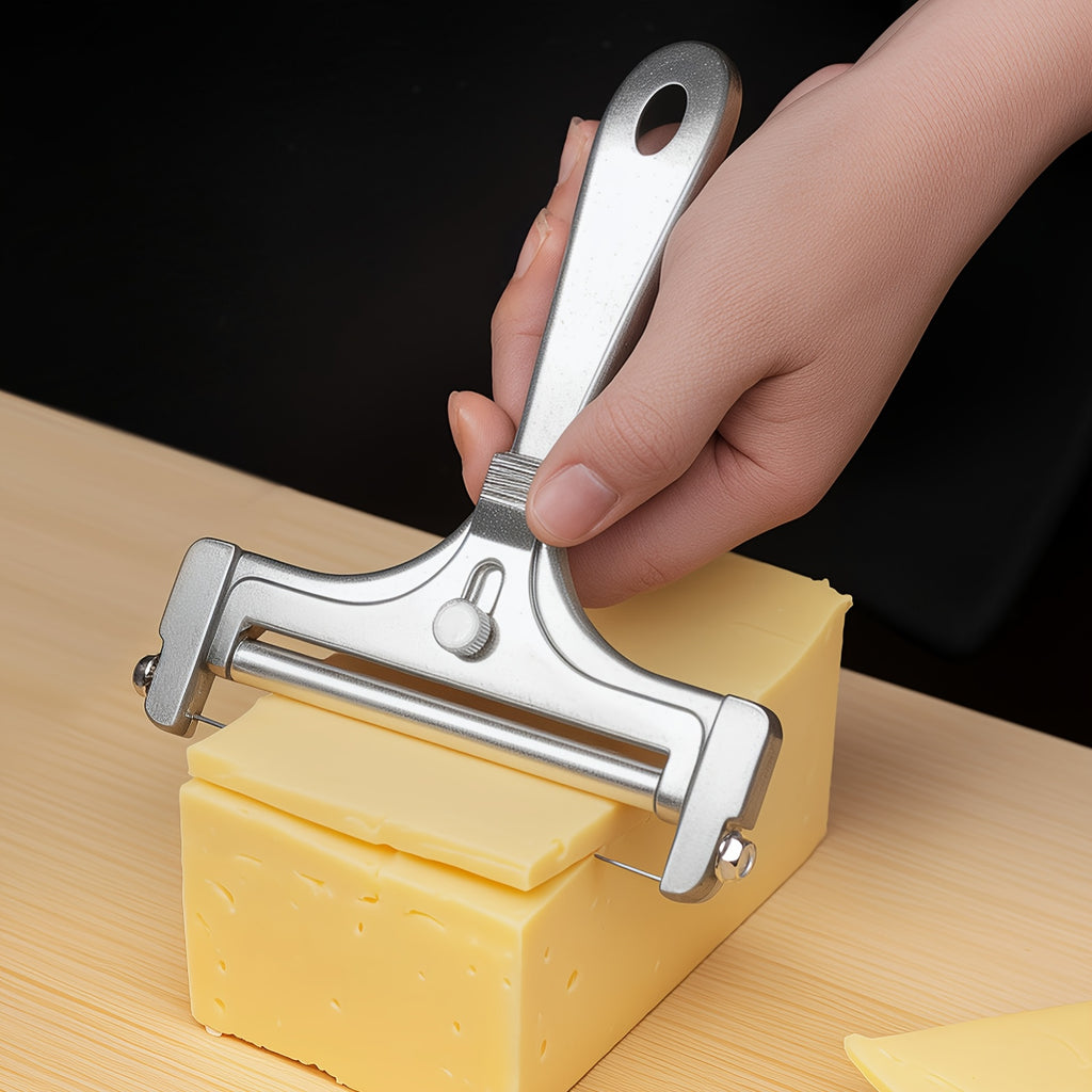 Adjustable Cheese Slicer & Garlic Press 2-Piece Kitchen Tool Set – Metal Blade Adjustable Thickness, Manual Cheese Cutter for Home Cooking