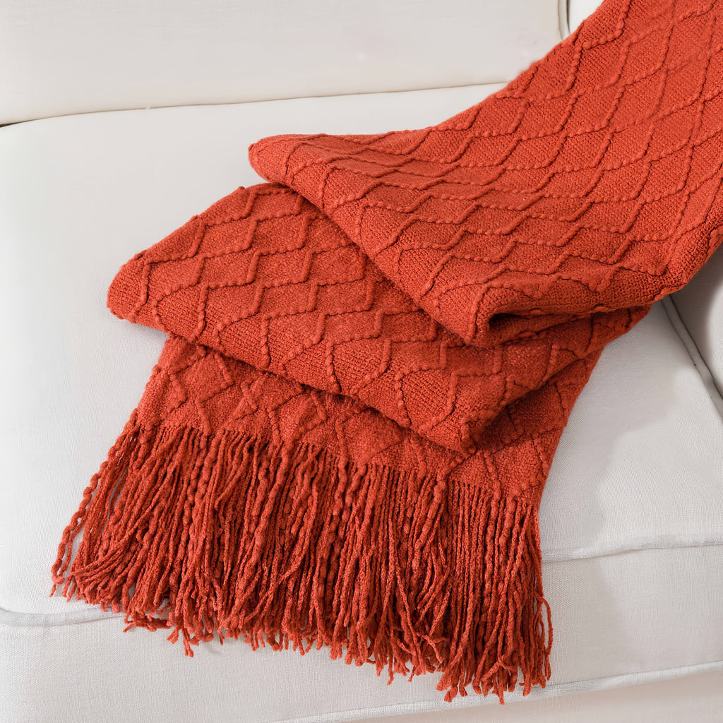 Tassel Throw Blanket Soft Warm Decorative for Couch Bed Sofa Autumn Winter Home Decor 50x60 Inch Ivory Khaki Dark Gray Navy Sage Rust Red