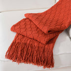 Tassel Throw Blanket Soft Warm Decorative for Couch Bed Sofa Autumn Winter Home Decor 50x60 Inch Ivory Khaki Dark Gray Navy Sage Rust Red