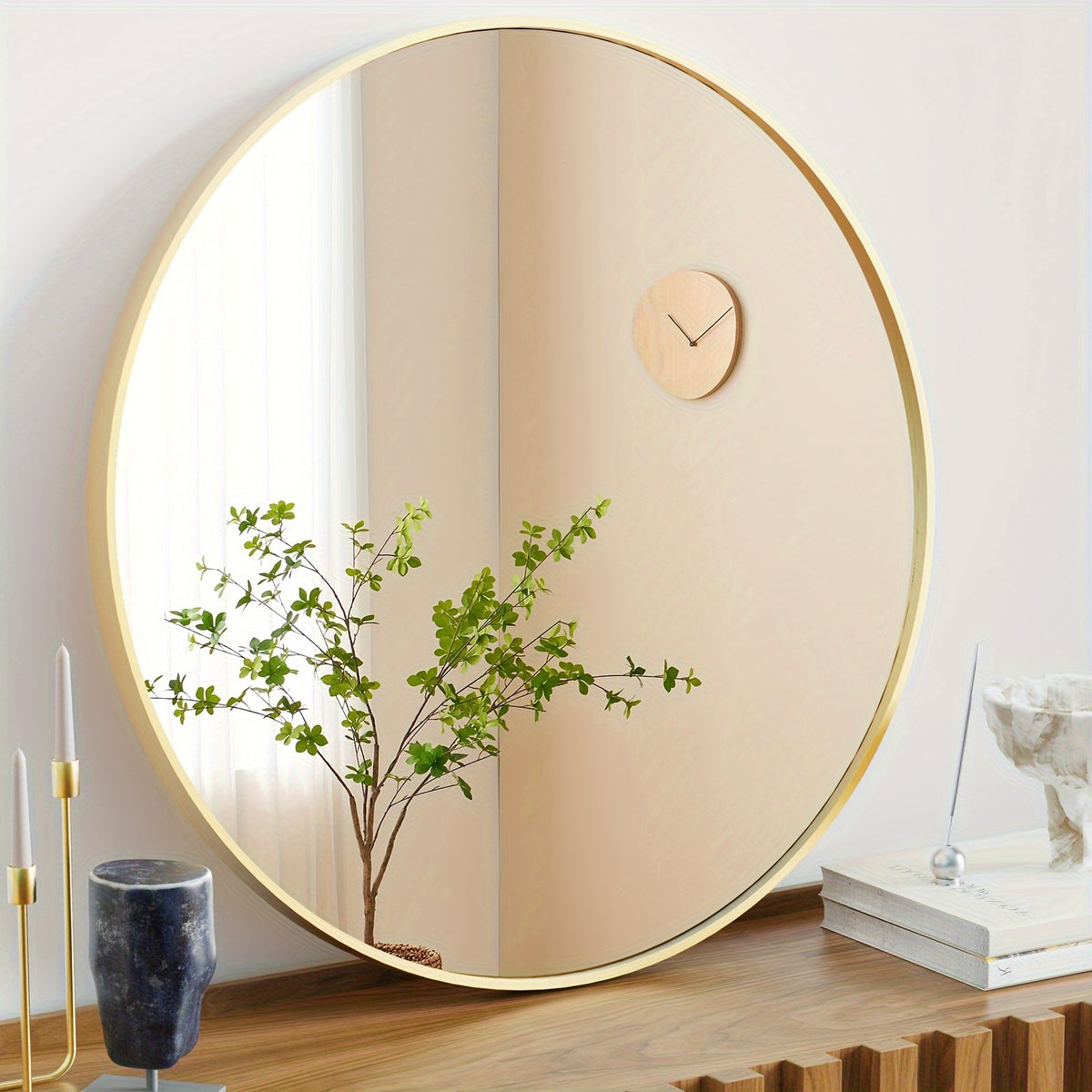 Round Metal Wall Mirror Matte Black & Gold Frame Modern Decorative Circle Mirror for Entryway Bathroom Living Room Bedroom Vanity Wall Decor Multiple Sizes