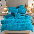 Plush Faux Fur Duvet Cover Set for Kids & Teens, 3/4 Pcs with Pillowcases & Heart Pillow, Super Soft Warm Faux Fur Comforter Cover, Machine Washable Lodge Style Bedding, Twin Queen King