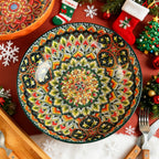 Bohemian Floral Ceramic Soup Bowl Set of 2 – Hand-Painted Vintage Tableware, Microwave Safe, 10.15in | Festive Gift