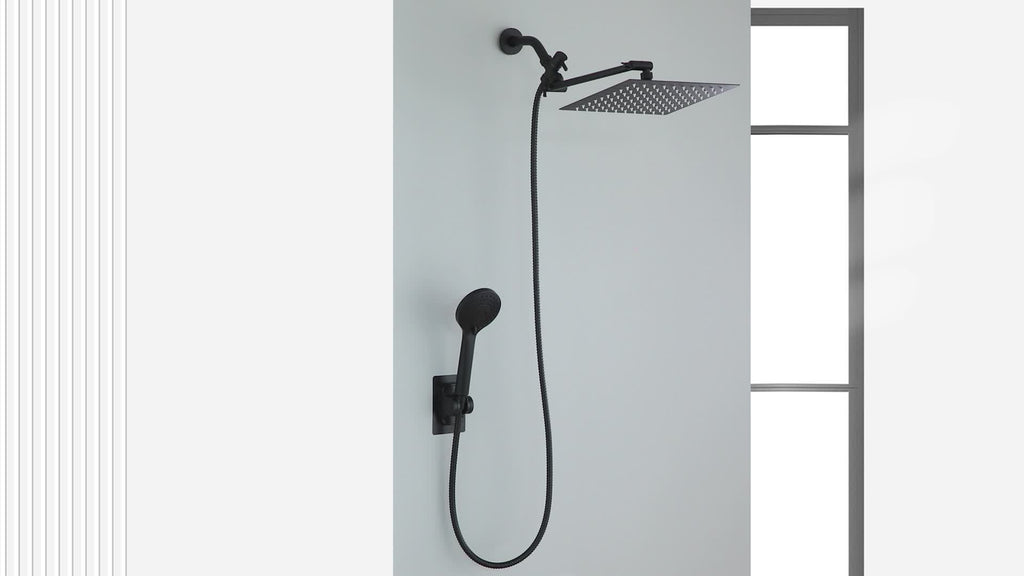 Rain Shower System with Handheld Showerhead 8/10/12 Inch Rainfall Head, All-Metal T-Splitter, 13-Inch Arm, 78-Inch Hose, 6-Function Spray Settings & Anti-Clogging Nozzle – Chrome & Black