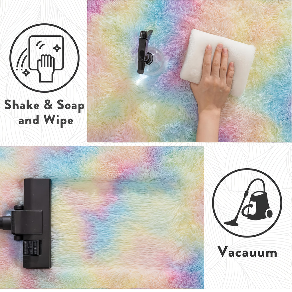 Rainbow Shag Area Rug Tie-Dye Fluffy - Soft Non-Slip Machine Washable Carpet for Living Room Bedroom Dining Room Home Office, 4 Sizes