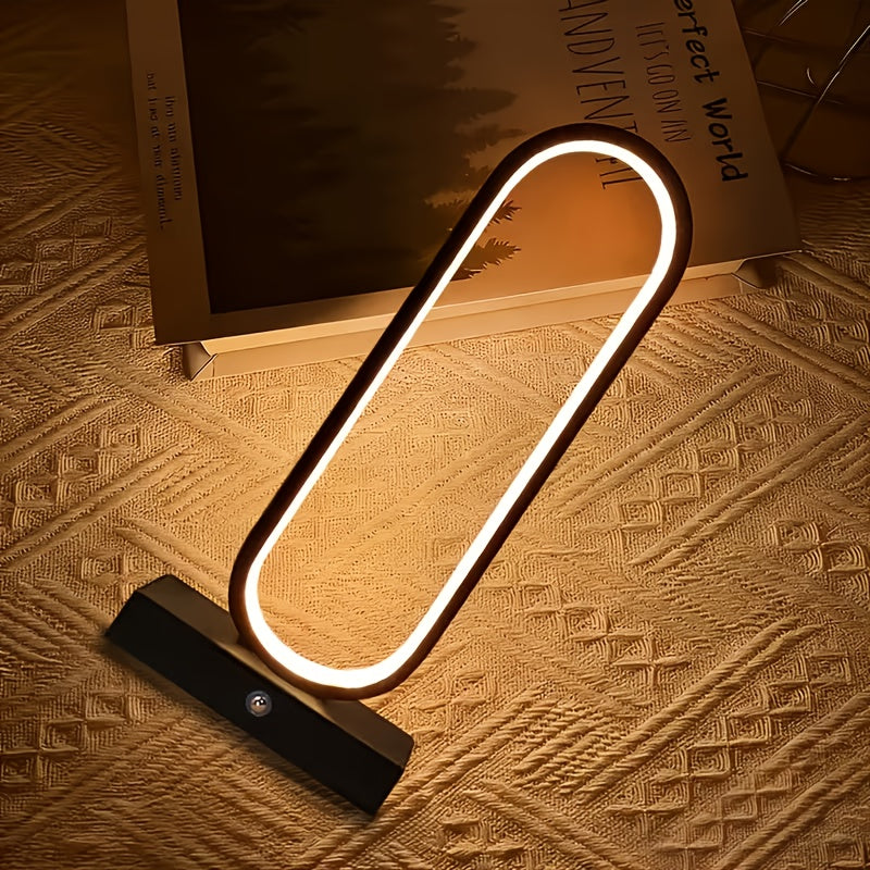 Modern Aluminum LED Ring Table Lamp, 3-Color Touch Control, USB Charging, 12.8" Spiral Metal Bedside & Desk Light – 1pc or 2pc