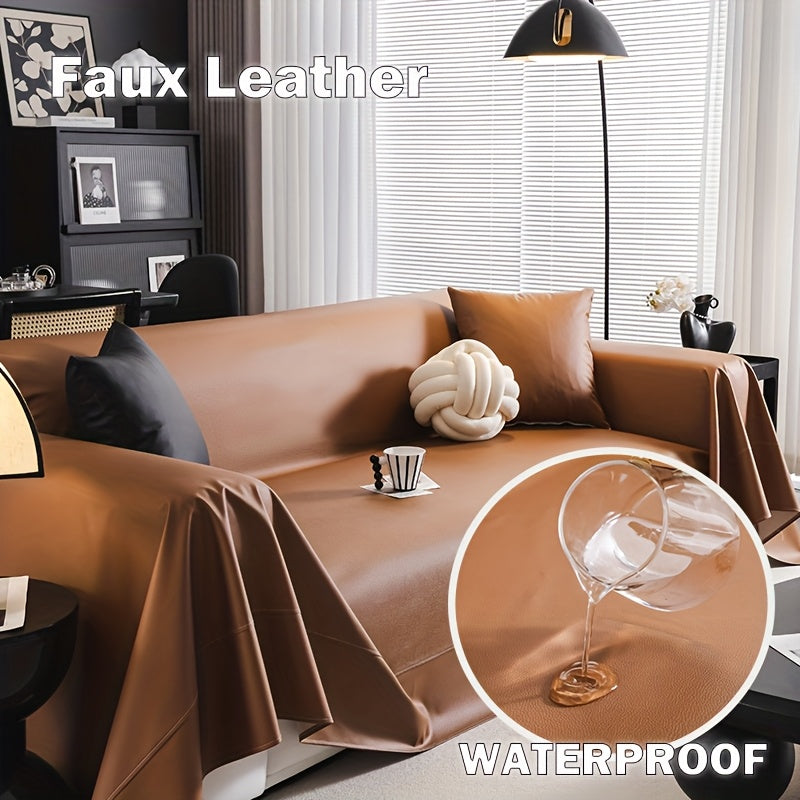 Faux Leather Sofa Cover Universal Anti-Slip Pet Friendly Machine Washable Couch Slipcover All Season Light Grey Coffee Black 3 Sizes