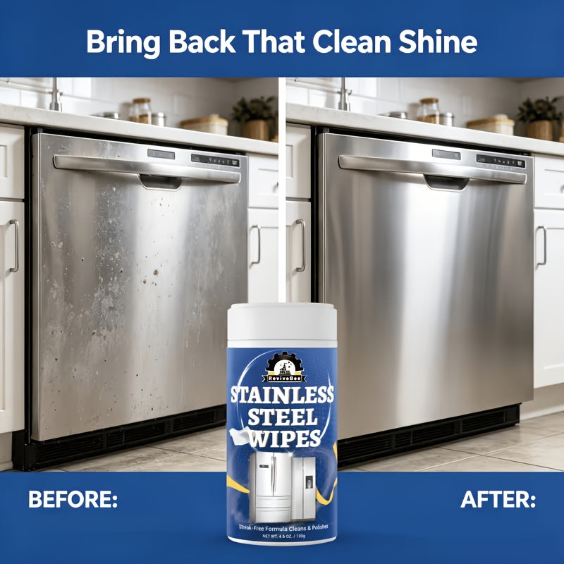 Stainless Steel Cleaning Wipes for Kitchen, Citric Acid Formula Deep Cleans Grease & Grime from Appliances, Sinks & Fixtures, Gentle on Hands Quick Kitchen Cleaning Wipes