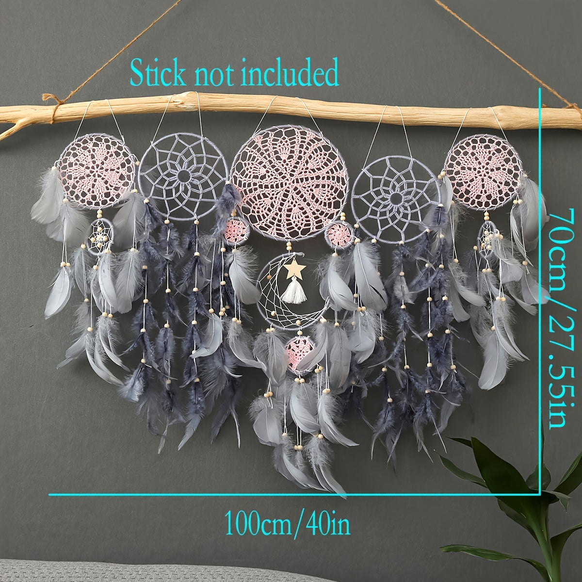 Boho Metal Dreamcatcher Set of 5 with Feathers – Large Multi-Size Wall Hanging Decor for Bedroom in 5 Colors, Spiritual Catcher Gift for Christmas & Graduation