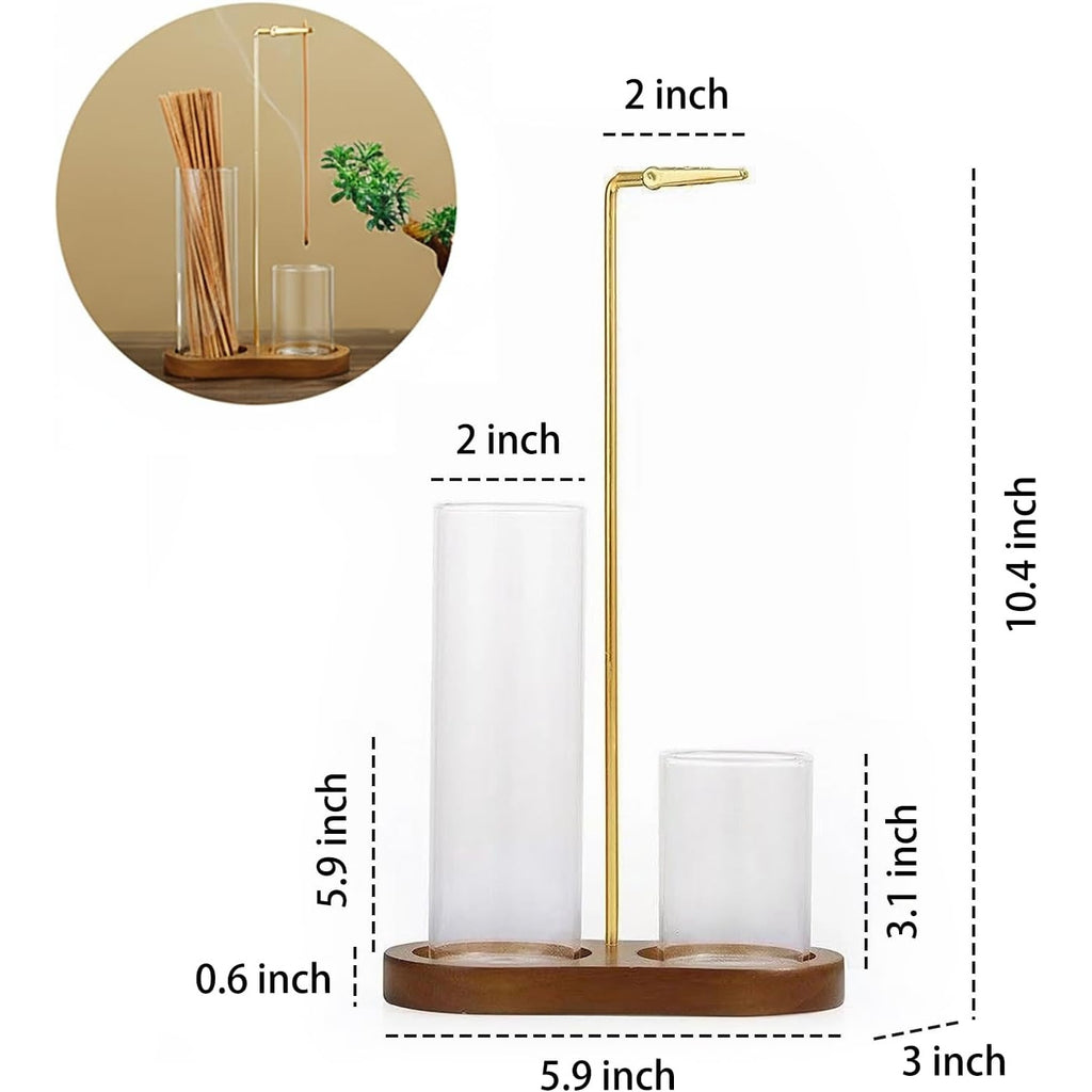 4-Piece Minimalist Glass Incense Holder Set with Wooden Base – Transparent Zen Style Ash Catcher for Yoga, Meditation & Home Decor