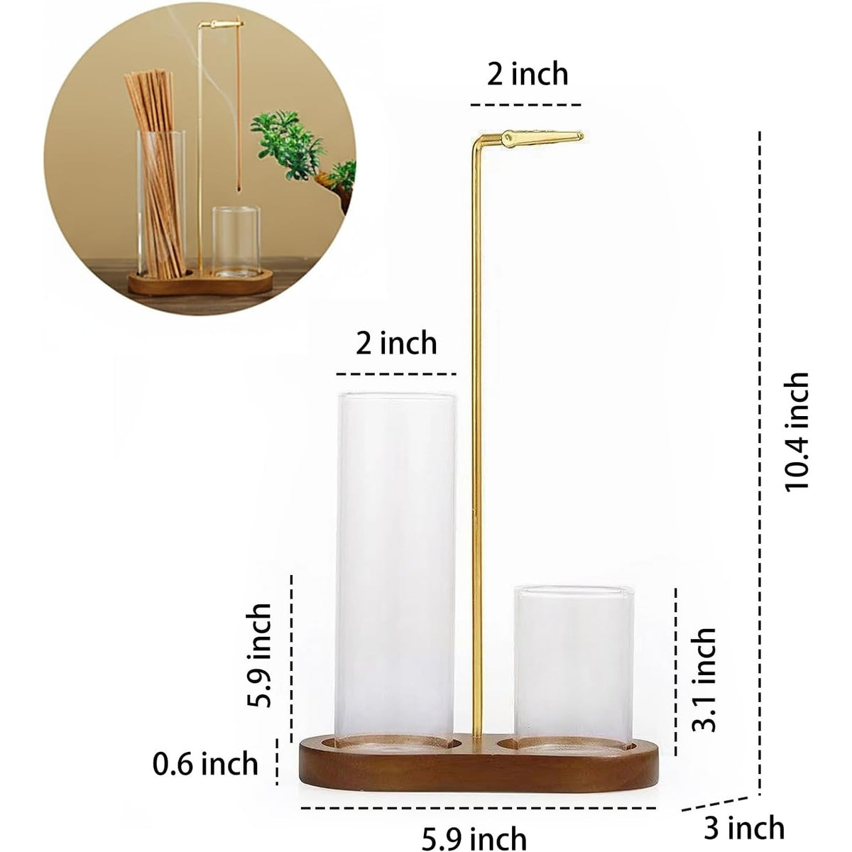 4-Piece Minimalist Glass Incense Holder Set with Wooden Base – Transparent Zen Style Ash Catcher for Yoga, Meditation & Home Decor
