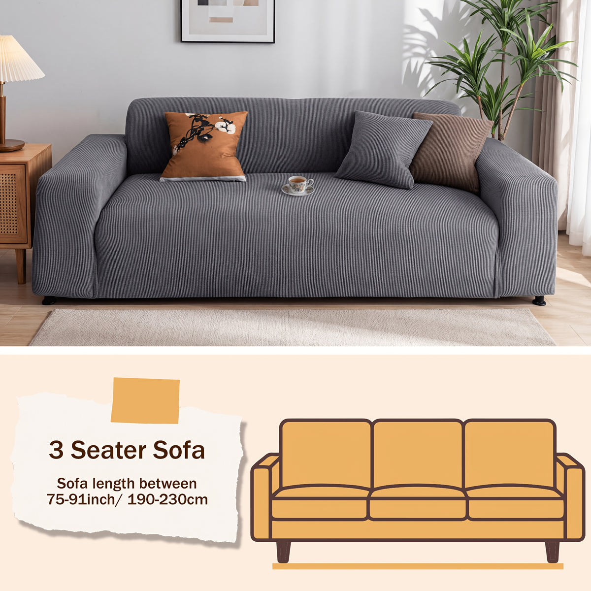 Sofa Slipcover with Skirt – Stretch Jacquard Full Coverage Couch Cover, Pet Proof Non-Slip Machine Washable, Fits 1 2 3 4 Seater Sofa for Living Room Bedroom, All Season Furniture Protector