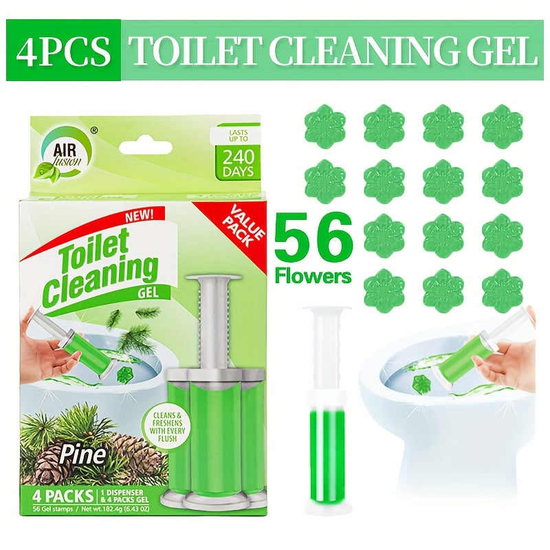 Toilet Bowl Gel Stamps 4 or 8 Pack 56–112 Count with Dispenser – 6 Fragrances Bathroom Cleaning Gel Stamp Prevents Limescale & Toilet Ring Fresh Flower Scent Air Freshener