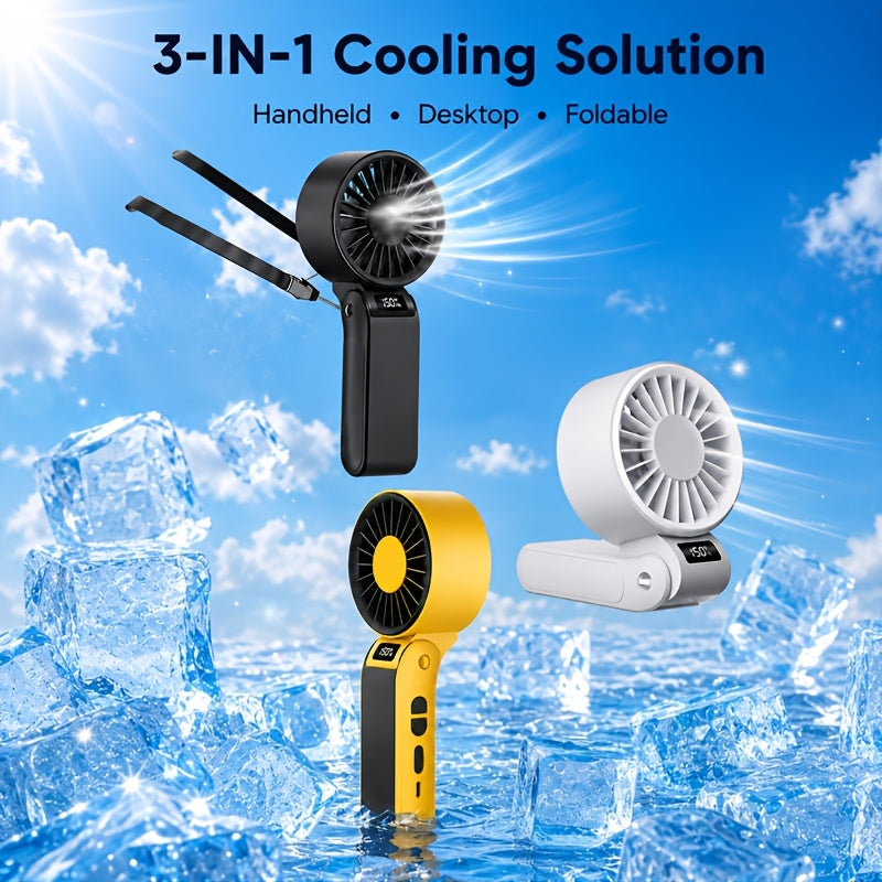 Portable Handheld Neck Fan USB-C Rechargeable 150-Speed Stepless Adjustable Foldable LED Display for Outdoor Travel Work Road Trips Hands-Free Wearable