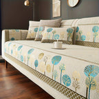 Bohemian Embroidered Sofa Cushion Cover Geometric Tree Leaf Design Pet Friendly Elegant Blue Gold for Living Room Bedroom Office All Sofa Sizes