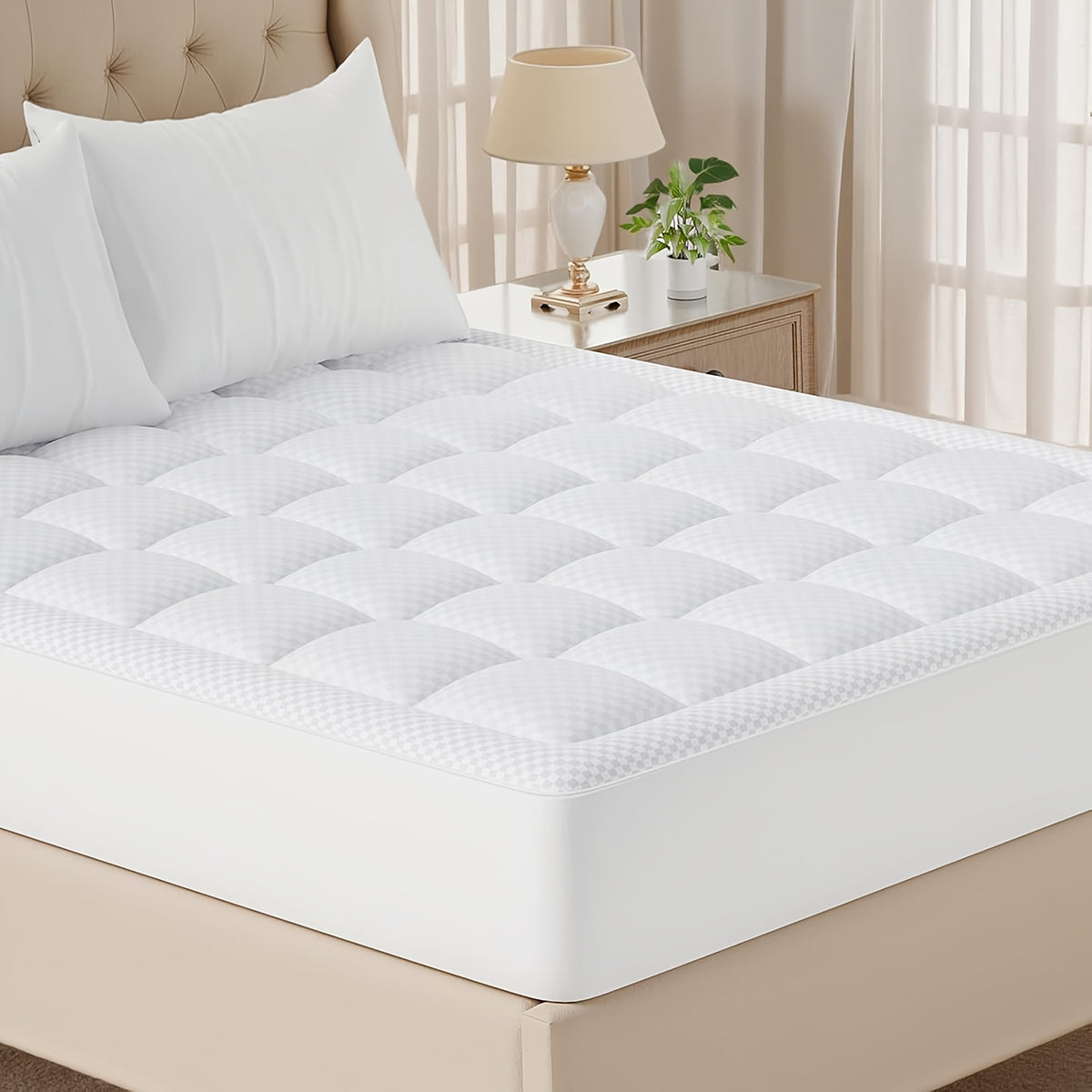 Quilted Pillow Top Mattress Topper - Ultra Soft Cooling Mattress Pad for Deep Beds, 450G/900G/1200GSM Fill, Twin Full Queen King Cal King, White Gray Green
